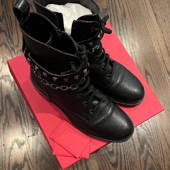 Valentino Shoes | Valentino Rockstud Combat Boots | Color: Black | Size: 11 | Stefblaze's Closet